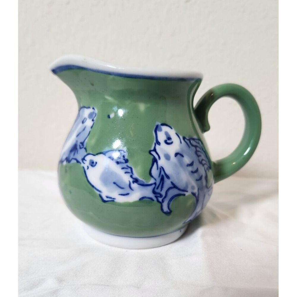 April Cornell Vintage BlueGreen Koi Fish Creamer‎ Cup Excellent Used Condition
